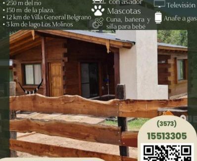 Los Reartes Ski Chalet | CABAÑA PRIVADA NALÚ 2, Villa Ciudad Parque a 150m Río Los Reartes