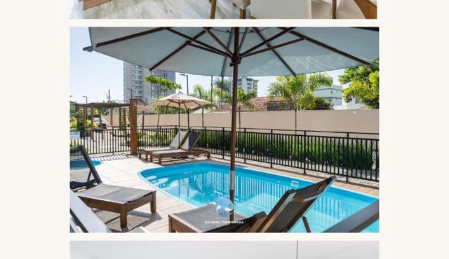 Apartamento 150m da PRAIA com SACADA, WI-FI AR CONDICIONADO, PISCINA, PORTARIA 24h, PLAYGROUND e vaga de GARAGEM