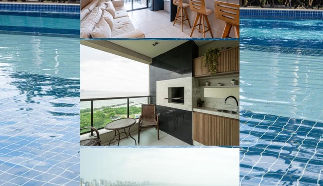 Apto Vista Mar 3 Quartos Ares Condicionados Cozinha Completa Piscina Academia Playground infantil Salão de Jogos a 50m PRAIA Reserve agora mesmo!