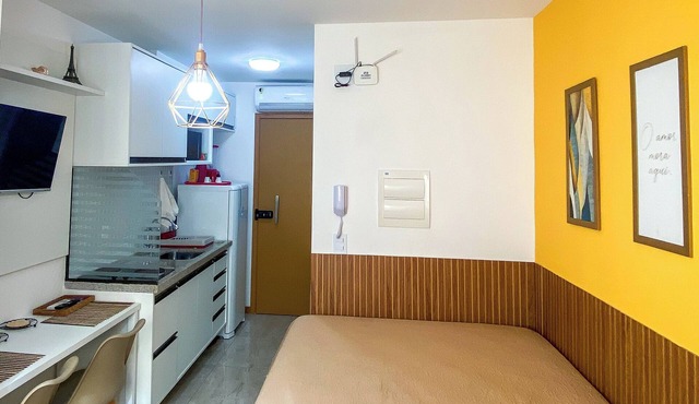 Beachfront Studio 150m from the Beach in Salvador | 24-hour Security + Swimming Pool
