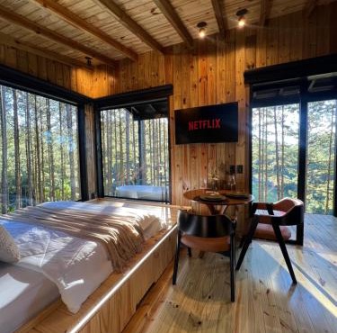 Cabana para casal com banheira e vista na natureza