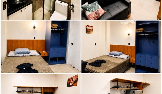 Studio Moderno e Novo - Cozinha Completa, Ar Condicionado e Wifi - Rápido Acesso ao Centro