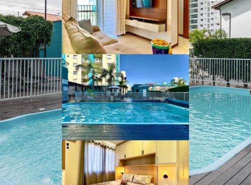 Apto em Barra Velha 340m da PRAIA com SACADA com CHURRASQUEIRA, AR CONDICIONADO WI-FI, PISCINA, PORTARIA 24h, ACADEMIA MINI MERCADO e vaga de GARAGEM